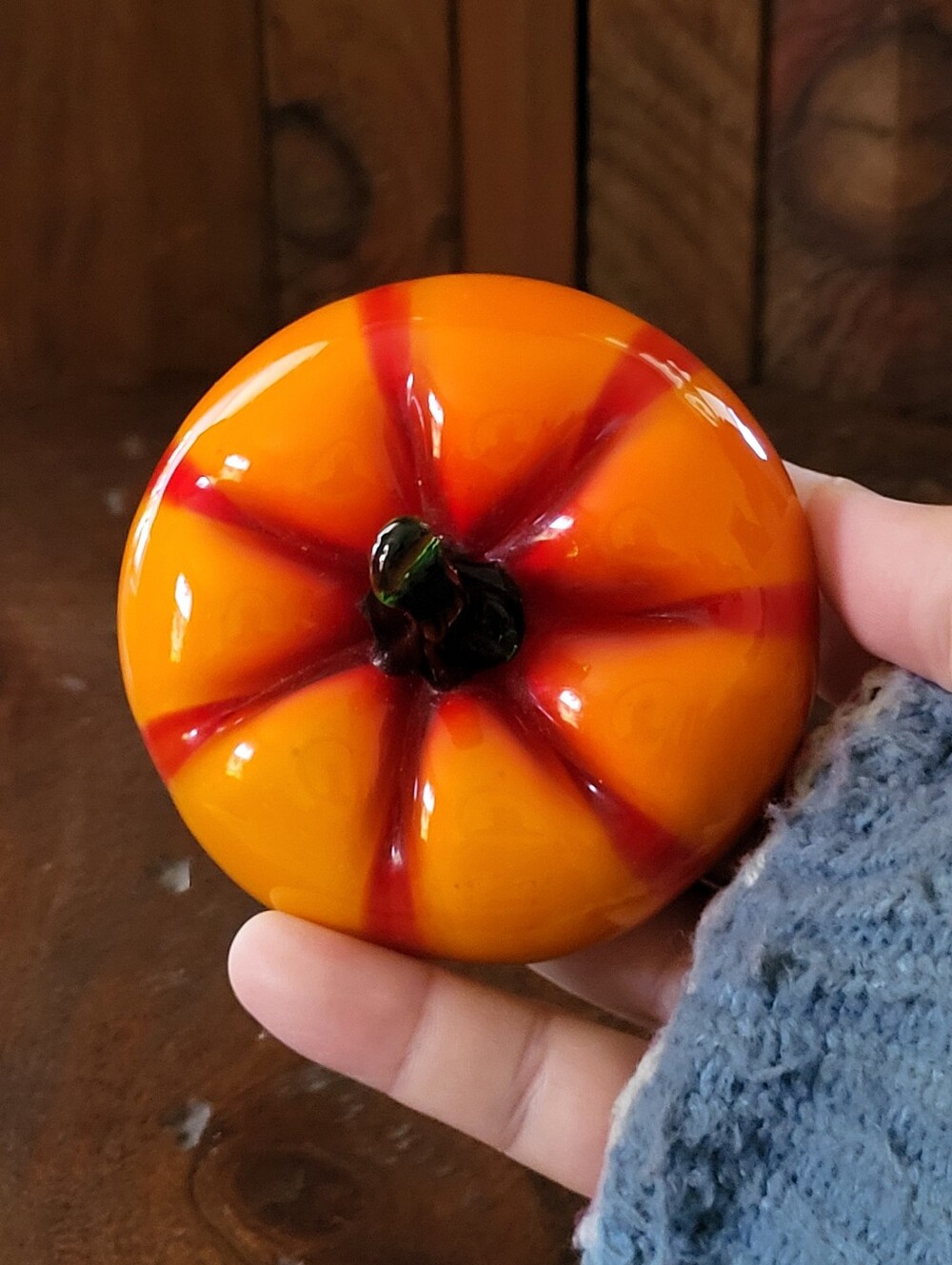 Hand-Blown Orange Glowy Glass Pumpkin - Picture 11 of 11